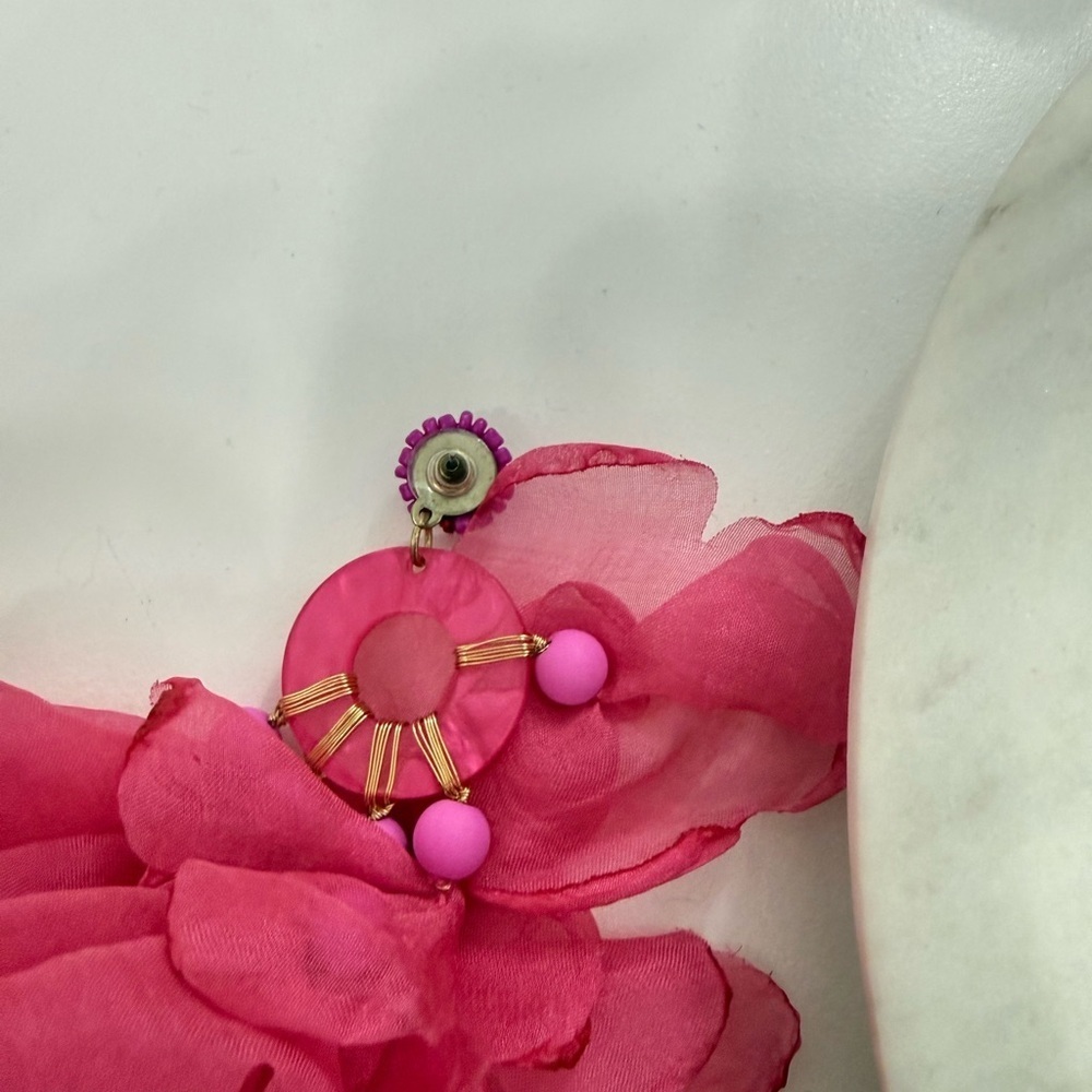 Pink Floral Statement Earrings - Picture 3 of 4